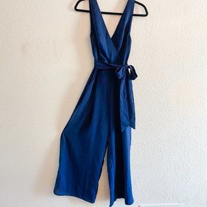 Navy Blue Sleeveless Wide-Leg Jumpsuit